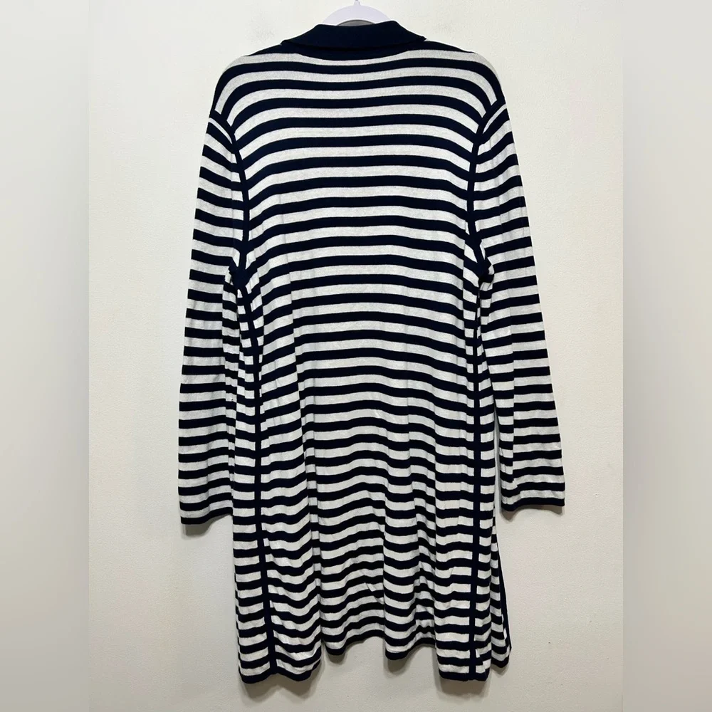 Chicos Striped Open Front Long Line Cardigan Sweater